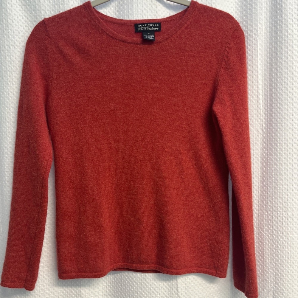 Mont Rouge 100%‎ Cashmere Brick Red Crew Neck Sweater Classic Small Autumn - Picture 4 of 5